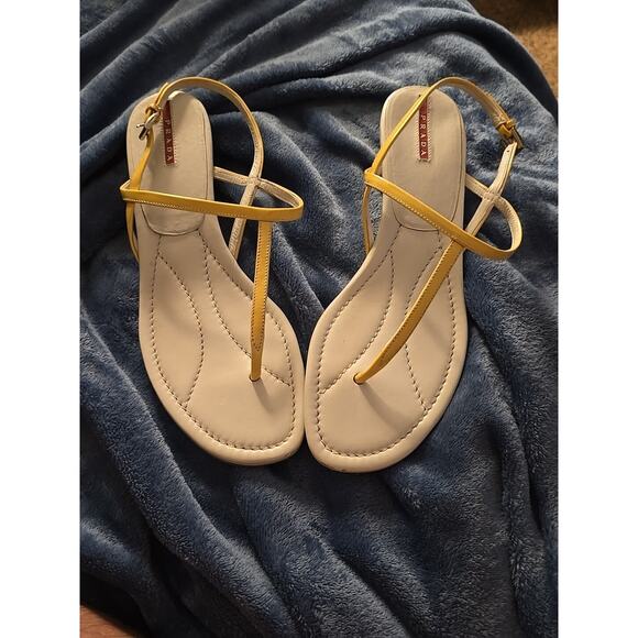 Prada Banana Yellow Thong Sandals Logo Worn Once 39 1/2 EU 9 US VTG Designer - Picture 1 of 8
